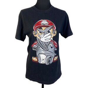 RARE Hi Demand Super Mario Brothers Tuna T-Shirt Mens S Black Logo Gamer EUC